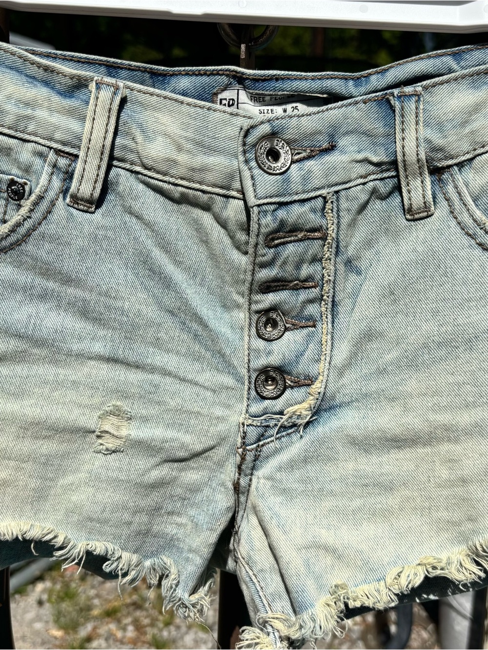 Free People Light Wash Button-Front Denim Shorts